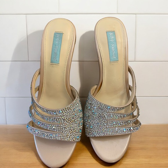 Betsey Johnson Rhinestone‎ Heels Evening Party Shoes Sparkly Mules 9.5M - Picture 1 of 9